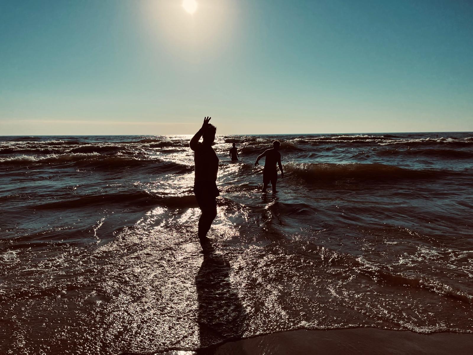 Saying goodbye temporally to our testicles in a near frozen Lake Michigan